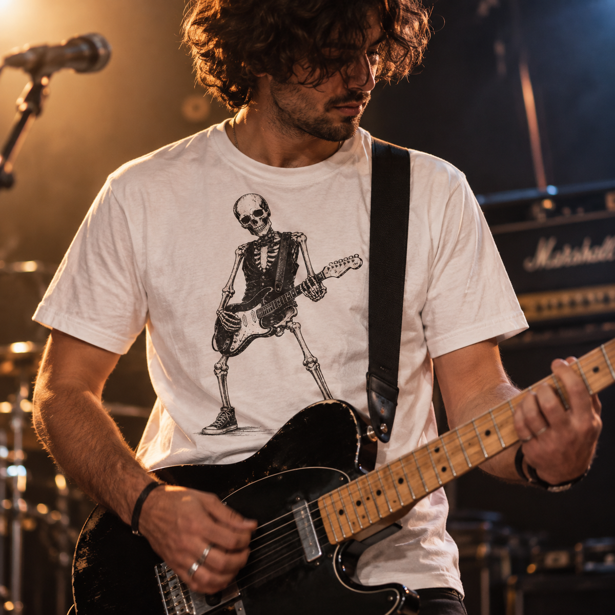 T-shirt de squelette guitariste